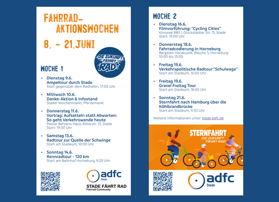 Programm der Fahrrad-Aktionswochen vom 8.  21.Juni 2026, ADFC Stade & Stade fährt Rad